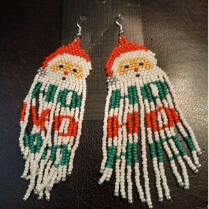 Santa HO HO HO Beaded Long Dangle Earrings